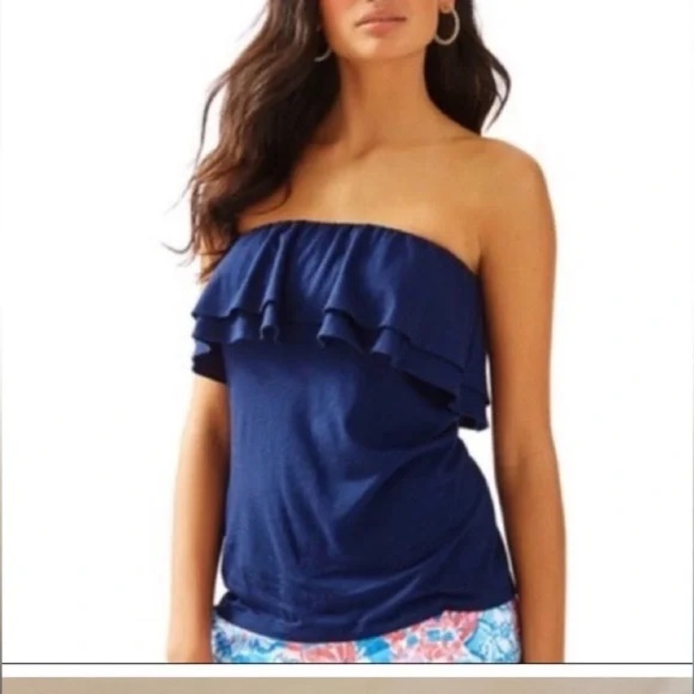 Lilly Pulitzer Navy Blue Strapless Wiley Top